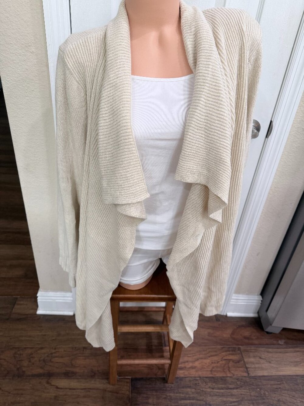 Jones New York 3X Cream Cotton Blend Waterfall Open Front Cardigan Sweater